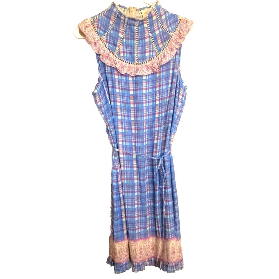 Anthropologie 格子连衣裙,尺寸 M Ruffles Cottagecore Coquette Grandmacore — 第 1/4 张图片