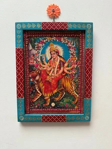 Vintage Durga Mata Picture Frame, Ambe Mata Photo Frame Wall Decor Frame-9 x 12" - Picture 1 of 10