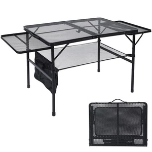 JOUYEK Folding Grill Table, 3x2 FT Portable Camping Table with 2 Wing Panels,... - Picture 1 of 7