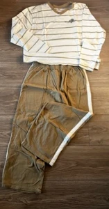 Herren Pyjama Schlafanzug Langarm Weiß/Khaki  Gr. 52/54 - Bild 1 von 6