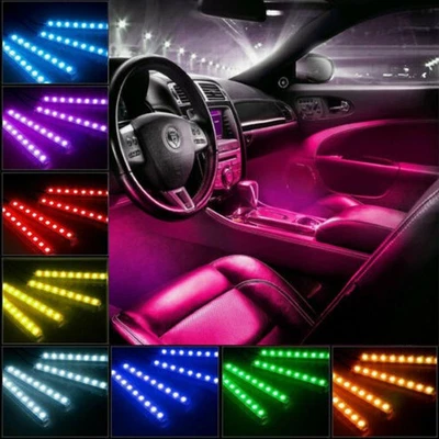4 PIEZAS 48 LED Coche Interior Atmósfera Neón Luces Tira Control de Música con Control Remoto IR Foto 1 de 4
