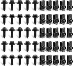 50 piezas sujetadores de carrocería 25 pernos y 25 clips de tuerca en U para cubierta de motor de guardabarros y salpicaduras - Imagen 1 de 11