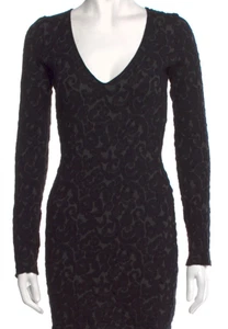 Emporio Armani Black Knit Texture Detail Bodycon Dress Long Sleeve sz 44 IT/L US - Picture 1 of 11