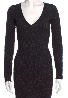 Vestido ceñido al cuerpo Emporio Armani negro tejido detalle textura manga larga talla 44 IT/L EE. UU. Foto 1 de 4