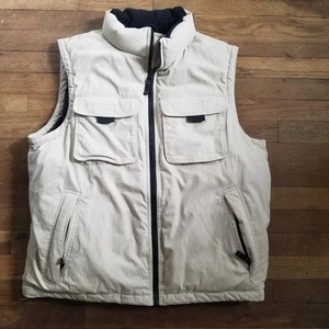 Eddie Bauer Goose Down Puffer Vest Men's Medium Khaki Full Zip Utility - Picture 1 of 10