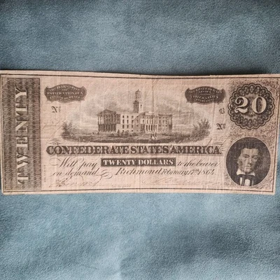 1864 $20 Confederate Currency Civil War - Twenty Dollar Bill - Image 1 of 4