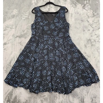 Torrid Heart Print Flounce Skirt Dress Size 14 Black Blue V-Neck Chiffon Lined - Image 1 of 4