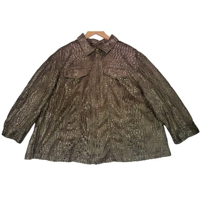 Ruby Rd Snake Print Animal Print  Zip Up Jacket Olive/Brown Lightweight Size 22W - Image 1 of 4