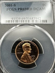 2001-S Lincoln Cent PCGS PR69 RD DCAM Proof – Deep Cameo Red Mirror Finish - Picture 1 of 5