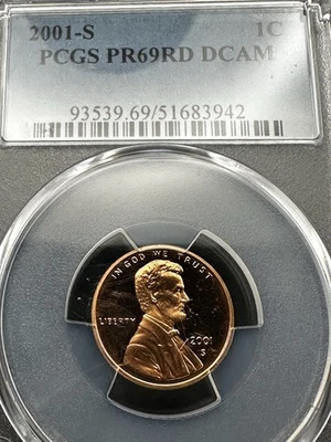 2001-S Lincoln Cent PCGS PR69 RD DCAM Proof – Deep Cameo Red Mirror Finish - Image 1 of 4