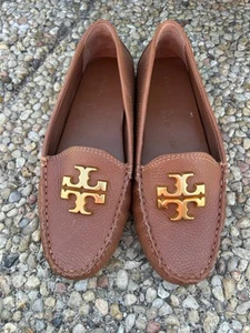 Tory Burch Brown ROYAL TAN ROLLED BRASS Loafers EVERLY DRIVER Leather 9 - Picture 1 of 8