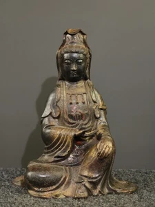 Alte tibetische reine Kupfer Schlamm Gold Buddha Statue "Free Avalokitesvara" - Bild 1 von 9
