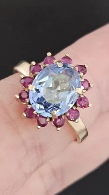 ¿Topacio azul y rubí oro amarillo 18k vintage? ANILLO cóctel talla 7,25 ~ 3,56 gramos  Foto 1 de 4