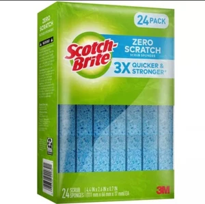 Scotch-Brite Scrub Sponges, Zero Scratch, Blue, 24 Count - Brand New - Picture 1 of 3