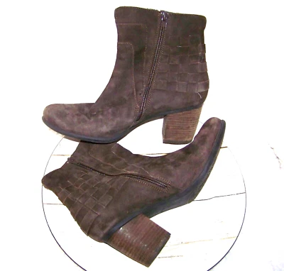 Josef Seibel 棕色麂皮绒波西米亚 Basketweave 粗跟堆叠靴/靴子 41 — 第 1/4 张图片