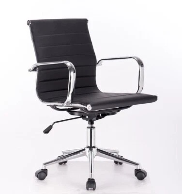 Silla de oficina Herman Miller Eames estilo cuero PU respaldo medio color negro o blanco Foto 1 de 2