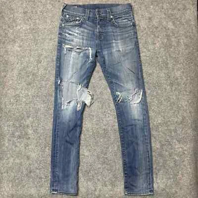 Pantalones de mezclilla ajustados rasgados desgastados True Religion para hombre talla 29 azul lavado medio Foto 1 de 4