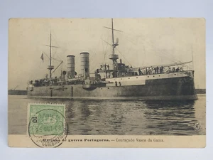 RARE Antique PORTUGUESE WAR NAVY/ VASCO DA GAMA WAR SHIP Postcard/ Used in 1908 - Picture 1 of 8