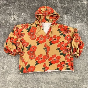 Free People Hoodie Womens Medium M Brown Orange Floral All Over Print Oversized - Picture 1 of 16