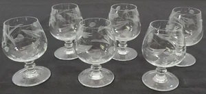 I) Vintage 6er Set geätzte Kristall Kurzstiel Schnaps Gläser Trinkgeschirr Bargeschirr - Bild 1 von 8