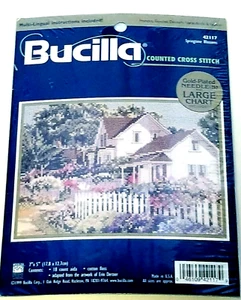 Bucilla Retired New Counted Cross Stitch Embroidery 5 X 7" House Garden Flowers - Picture 1 of 8