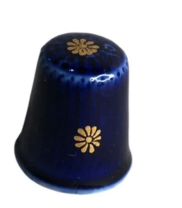 Porcellana blu cobalto Limoges ditale con fiori dorati Francia - Foto 1 di 3