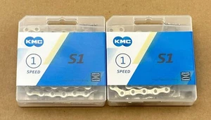 (2)TWO KMC BICYCLE Chains 1/2x1/8x112 1/Speed IN SILVER, BIKE CHAIN, EASY TO USE - Picture 1 of 3