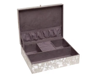 Jewellery Box Organizer Jewellery Storage Beige Cowhide Silver - Picture 1 of 9