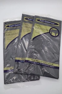 Lot of 3 Black Plastic Tablecloth 54"x108" Rectangle Party Halloween - Picture 1 of 3