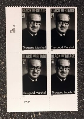 2003USA #3746 37c Thurgood Marshall - Black Heritage - Plate Block of 4 (#P222) - Image 1 of 4