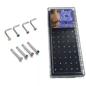 Nose Ring 18G L shape & Straight Bone with Colorful Jewel - 40 Pieces - Picture 1 of 1