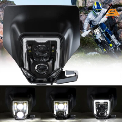LED Headlight with Black Mask DRL For Husqvarna 701 Supermoto 501 300 450 350 - Image 1 of 4