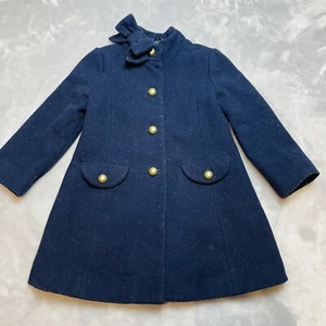 Cappotto Janie and Jack misto lana pea bambina 3 bottoni oro navy collo fiocco inverno - Foto 1 di 8
