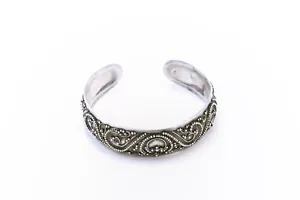 Signed 925 Sterling Silver Granulated Scroll Design Cuff Bracelet AHH 10.8g - Picture 1 of 12