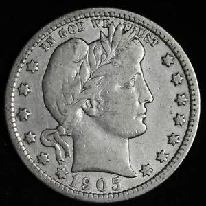 1905 Barber Silver Quarter XF E202 KSNM - Picture 1 of 2