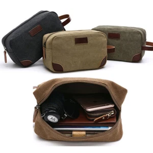 US Travel Toiletry Bag Waterproof Pouch Canvas Shaving Bag Phone Passport Holder - Picture 1 of 15