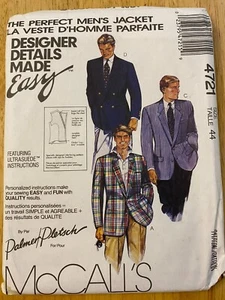 Chaqueta de diseño para hombre McCalls 4721 EASY PALMER PLETSCH TALLA 44 UC - Imagen 1 de 2