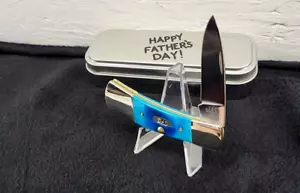 Case XX Fathers Day Sawcut Jig Caribbean Blue Bone Lockback Knife 10629 USA - Picture 1 of 8