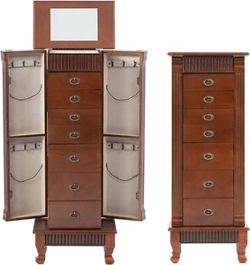 Jewelry Cabinet Chest Armoire Wood Box Storage Stand Organizer with 7 Drawers - Picture 1 of 7