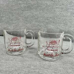 MARSHALL FIELD'S 1988 - Santa Bear " I Can Bearly Wait!" Glass Mug Set of 2 - Picture 1 of 4