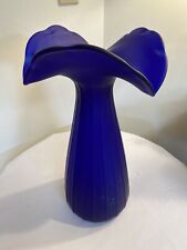 Glass Cobalt Blue Satin Vase 16” Optic Art Piece