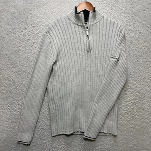 DKNY Sweater Pullover Gray Mens L Gray 1/4 Zip Warm Woven Cotton Heavy Fashion - Picture 1 of 7