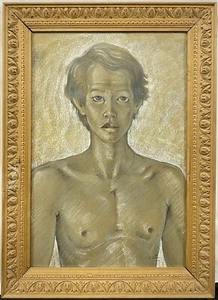 Vintage 1974 I Made Sukada Portrait of Balinese Boy SIGNED Chalk on Paper Bali - Picture 1 of 7