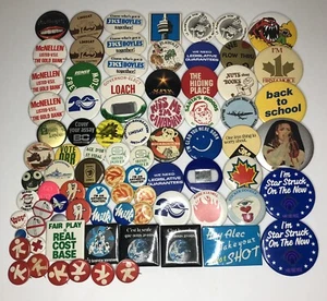Lot of 83 Vintage Pin Back Buttons - Random Lot, Variable Sizes, See Photos - Bild 1 von 8
