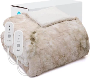 Electric Blanket King Size, Faux Fur & Sherpa Heated Blanket 100"X 90",Large Dua - Picture 1 of 8