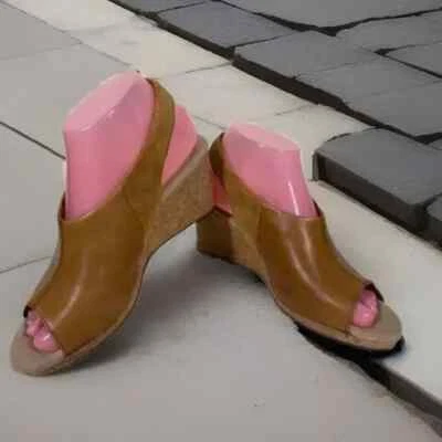 Sandalias de cuña Clarks Collection Cork Lafley Jess talla 7M cuero marrón y gamuza Foto 1 de 4