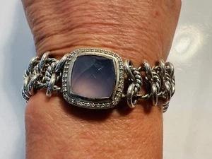 David Yurman Chainmail Bracelet 14mm Albion Chalcedony Diamond Center 6.75” - Picture 1 of 8