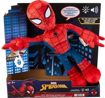 Marvel City Swinging Spider-Man Plush Figure, 11in Soft Super Hero Doll