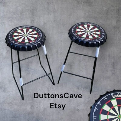 Darttboard Darts Bottle Top Bar Stool 70cm Steel Frame Round Set Of 2 Man Cave - Image 1 of 2
