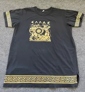 Greek Mythology T Shirt Y2K Black Gold Geometric Spellout Greece Tourist Travel - Picture 1 of 11